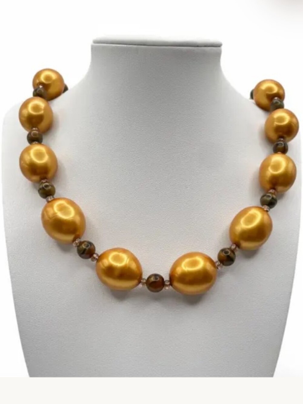 Joan Rivers Chunky Golden Baroque Pearl And Tiger's Eye Statement Necklace